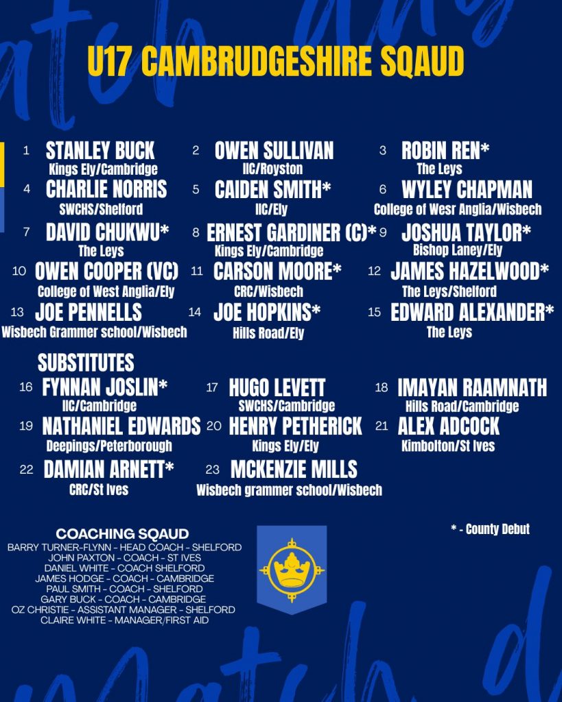 u17 cambridgeshire squad 10 may 2026